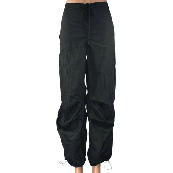 Automet Women's Black Drawstring Low Rise Baggy Parachute Trousers Pants Size S - Picture 1 of 7